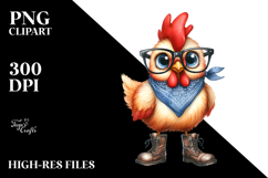 Watercolor Funny Chicken with Fancy es Clipart Product Image 2
