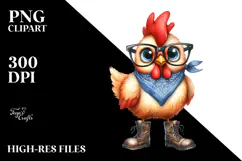Watercolor Funny Chicken with Fancy es Clipart Product Image 2