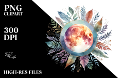 Watercolor Vibrant Moon Foliage Clipart Product Image 2