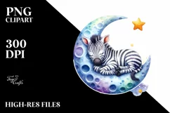 Colorful Cute Baby Zebra Sleeping on the Moon | Clipart Product Image 1