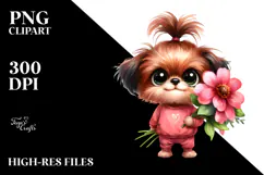 Watercolor Dog Standing with Flower Bouquet Product Image 2