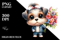Baby Dog with Flower Bouquet PNG Product Image 2
