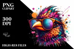 Quirky Bird in Sunglasses, Colorful Art Product Image 1