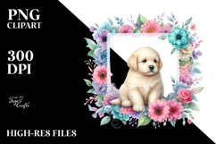 Vibrant Pastel Baby Puppy Floral Frame, PNG Product Image 2