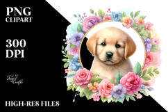 Vibrant Pastel Baby Puppy Floral Frame, PNG Product Image 2