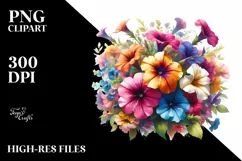 Colorful Watercolor Bouquet with Petunia | Sublimation | Product Image 1