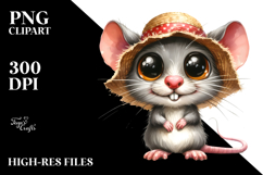 Watercolor Funny Mouse with Sun Hat Clipart Product Image 2