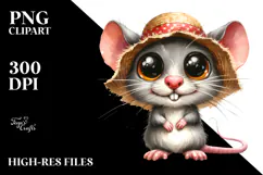 Watercolor Funny Mouse with Sun Hat Clipart Product Image 2