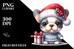 Expressive Baby French Bulldog Dressed for Winter, PNG Product Image 1