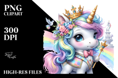 Colorful Baby Unicorn with Crown PNG Product Image 2