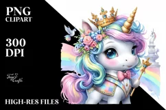 Colorful Baby Unicorn with Crown PNG Product Image 1