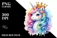 Colorful Baby Unicorn with Crown PNG Product Image 3