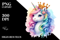 Colorful Baby Unicorn with Crown PNG Product Image 2