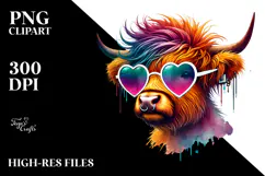 Vibrant Highland Calf with Sunglasses PNG Product Image 2