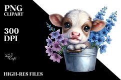 Highland Cow with Delphinium PNG Product Image 2