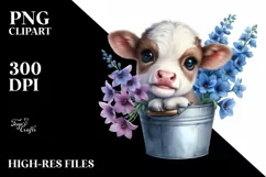 Highland Cow with Delphinium PNG Product Image 2