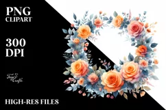 Watercolor Abstract Vibrant Whreath with Orange Roses Product Image 1