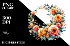 Watercolor Abstract Vibrant Whreath with Orange Roses Product Image 3