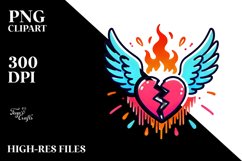 Colorful Heart with Wings and Fire PNG Product Image 2