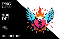 Colorful Heart with Wings and Fire PNG Product Image 2