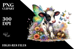 Colorful Baby Cow Playing with Fairy Dust PNG Product Image 2