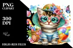 Colorful Watercolor Baby Cat with Beachwear Product Image 3