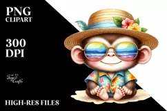 Colorful Cute Baby Monkey with Sun es and Sun Hat | Product Image 1