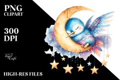 Vibrant Whimsical Baby Hummingbird Sleeping on the Moon, PNG Product Image 2
