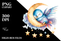 Vibrant Whimsical Baby Hummingbird Sleeping on the Moon, PNG Product Image 2