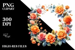 Vibrant Floral Frame with Orange Roses PNG Product Image 1