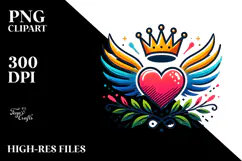Colorful Heart with Wings and Crown PNG Product Image 2