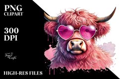 Detailed Pink Highland Cow Heart Sunglasses PNG Product Image 2