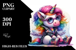 Cute Unicorn with Cool Haircut PNG Product Image 3