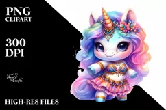 Colorful Baby Unicorn with Belly Dancer's Outfit PNG Product Image 3