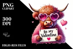 Pink Highland Cow for Valentine PNG Product Image 2