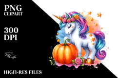 Vibrant Unicorn with Pumpkins | Sublimation Clipart Product Image 2