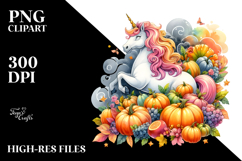Vibrant Unicorn with Pumpkins | Sublimation Clipart Product Image 2