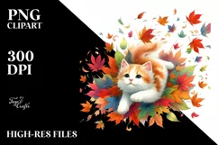 Colorful Cat Autumn Leaves PNG Product Image 1