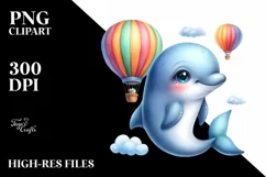 Colorful Baby Dolphin Hot Air Baloon | Clipart Product Image 1