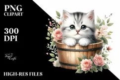 Watercolor Cute Baby Cat PNG Product Image 1