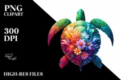 Abstract Vibrant Turtle with Plant Leaves PNG Product Image 3