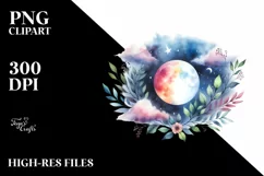 Watercolor Vibrant Moon Foliage Clipart Product Image 1