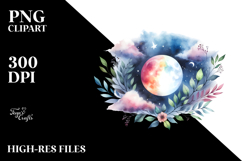 Watercolor Vibrant Moon Foliage Clipart Product Image 2
