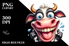 Watercolor Crazy Funny Cow Clipart Product Image 3