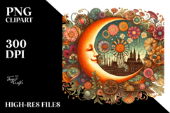 Vibrant Vintage Postcard Half Moon PNG Product Image 2