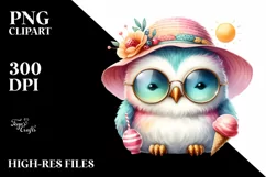 Cute Baby Owl with Sun es and Sun Hat | Clipart Product Image 3