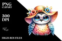 Cute Baby Owl with Sun es and Sun Hat | Clipart Product Image 1