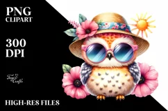 Cute Baby Owl with Sun es and Sun Hat | Clipart Product Image 3