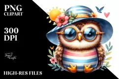 Cute Baby Owl with Sun es and Sun Hat | Clipart Product Image 1