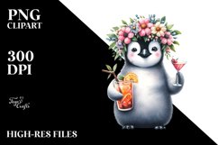 Young Penguin Adorned With Flowers Enjoying A Cocktail | Product Image 1